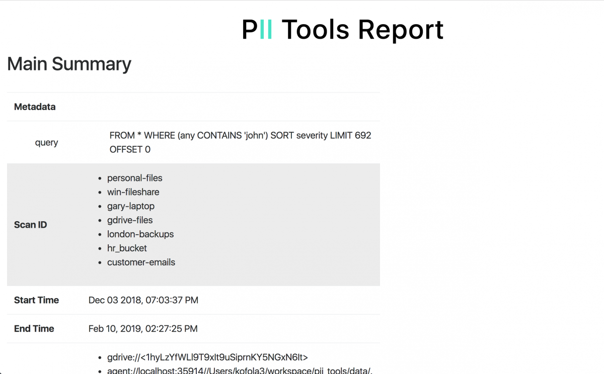 PII Data Report